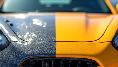 Close up of car paint showing swirl marks vs clean surface